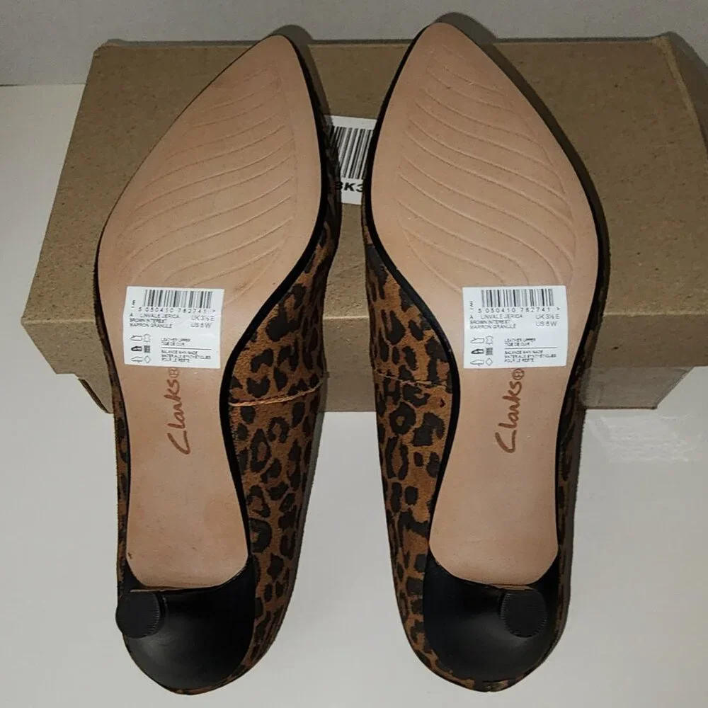 Clarks Collections Women's Leather Pumps Leopard Print 6W Linvale Jerica NIB - Picture 5 of 10